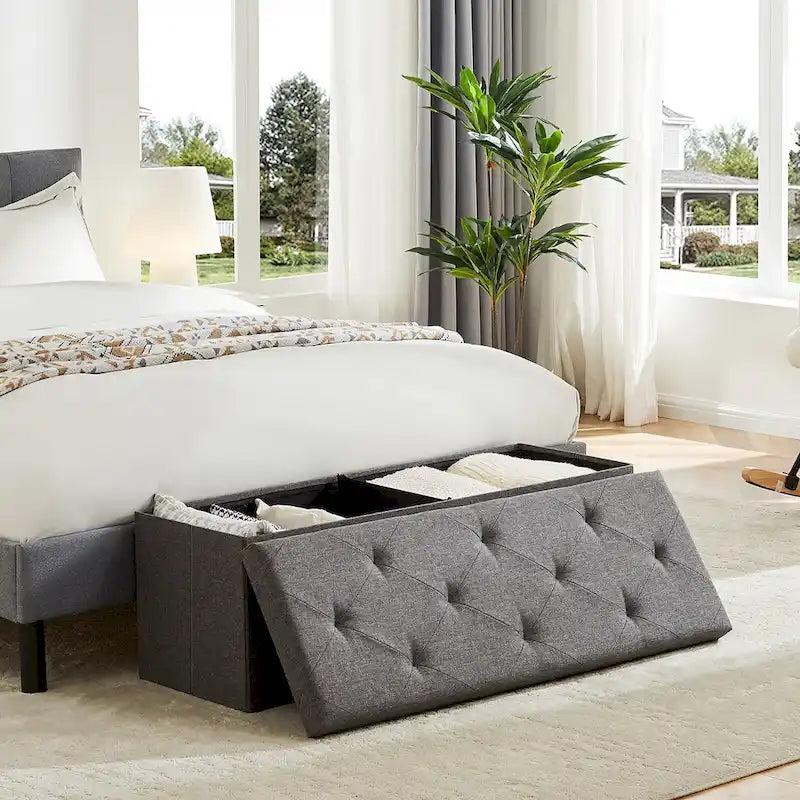 Stool Cushion Seat Rectangular Chair Foot Lounge Box, Gray, Large Size For Living Room/entrance/bedroom Storage Space