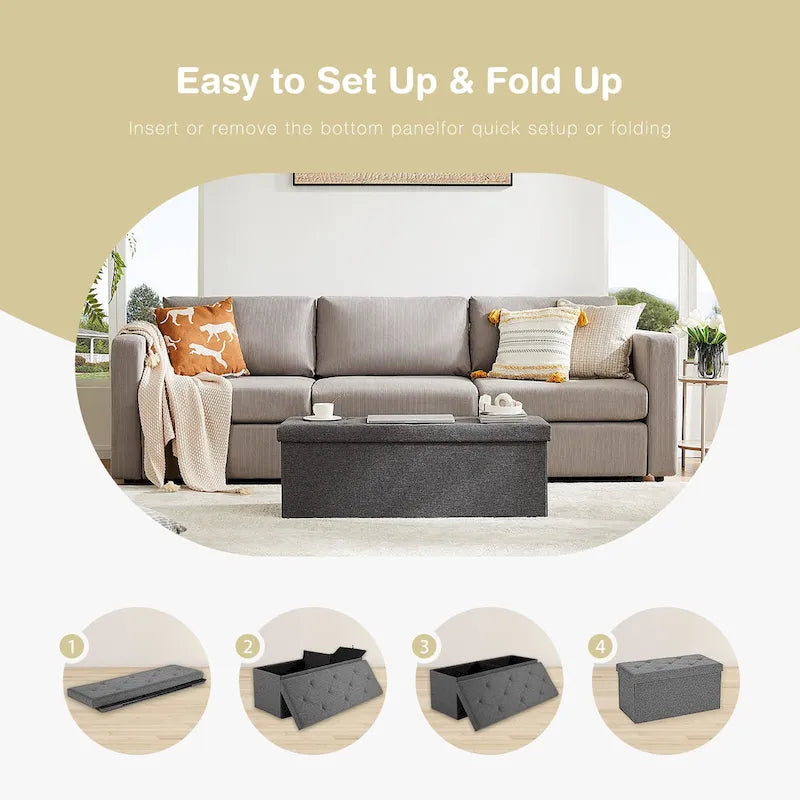 Stool Cushion Seat Rectangular Chair Foot Lounge Box, Gray, Large Size For Living Room/entrance/bedroom Storage Space