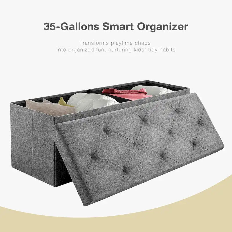 Stool Cushion Seat Rectangular Chair Foot Lounge Box, Gray, Large Size For Living Room/entrance/bedroom Storage Space