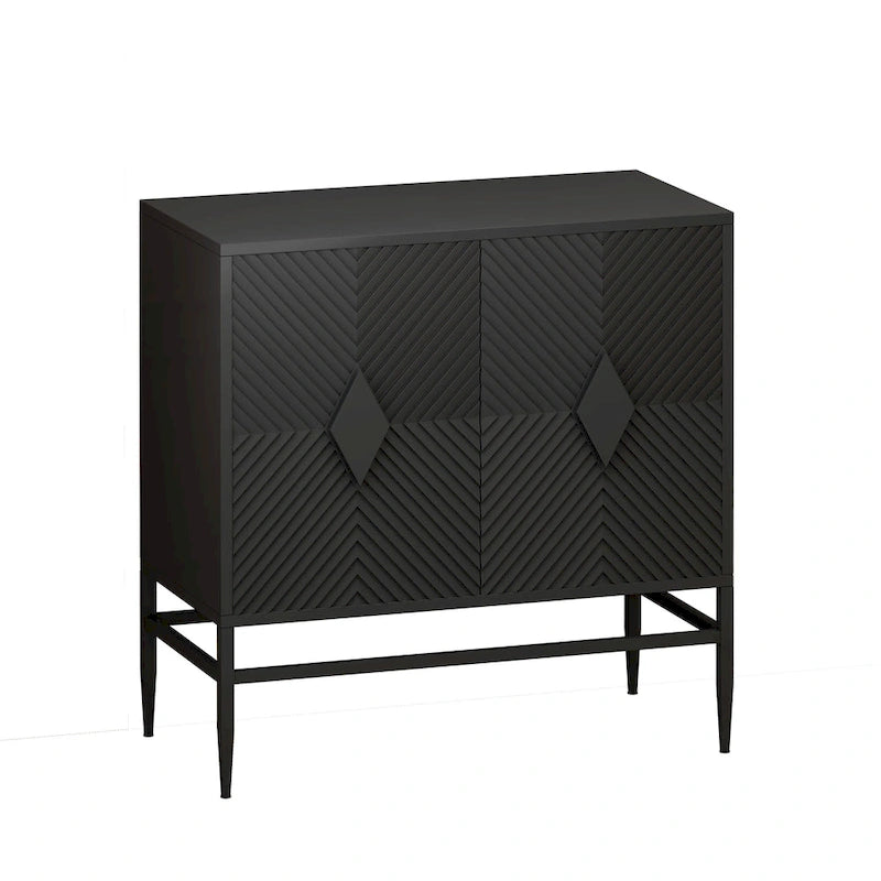 31.50 2 Door Wooden Storage Cabinet Accent Cabinet with Metal Leg Featuring Two-tier Storage, for Living Room, Entryway