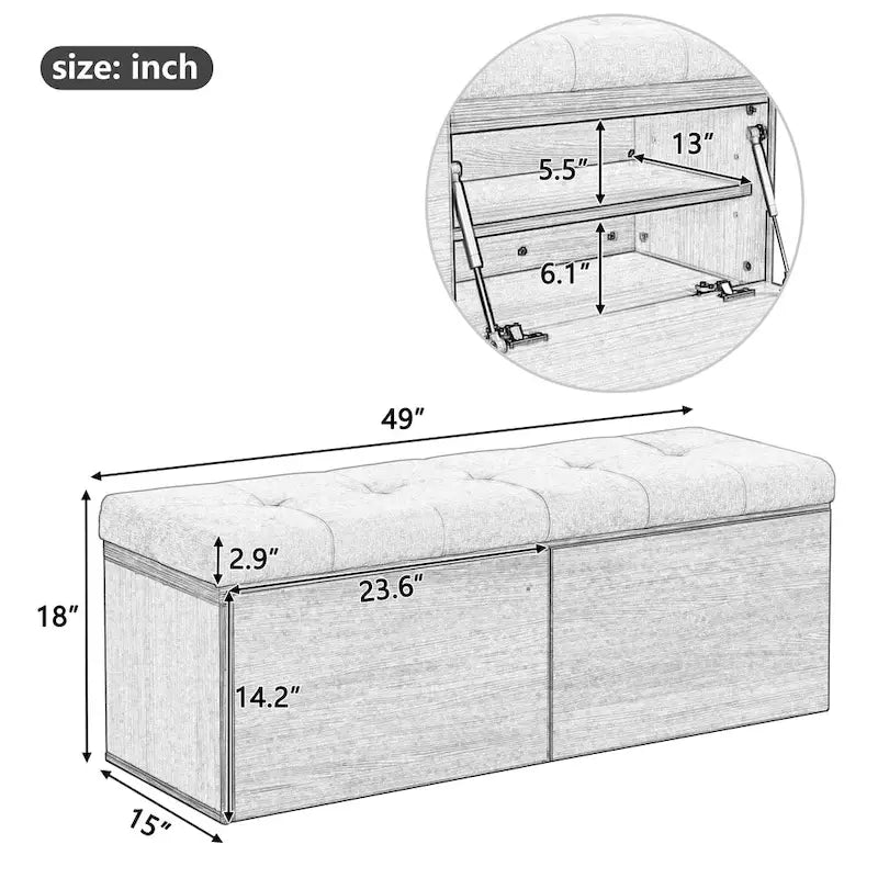 49 Shoe Storage Bench Entryway Shoe Cabinet Storage Ottoman with Padded Seat Cushion and Double Doors for Entryway, Bedroom