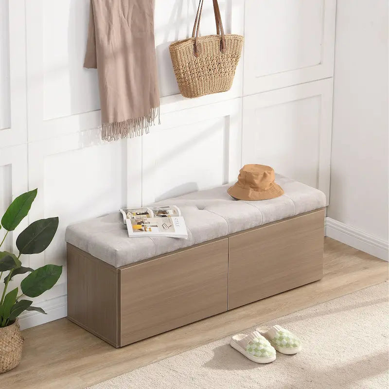 49 Shoe Storage Bench Entryway Shoe Cabinet Storage Ottoman with Padded Seat Cushion and Double Doors for Entryway, Bedroom