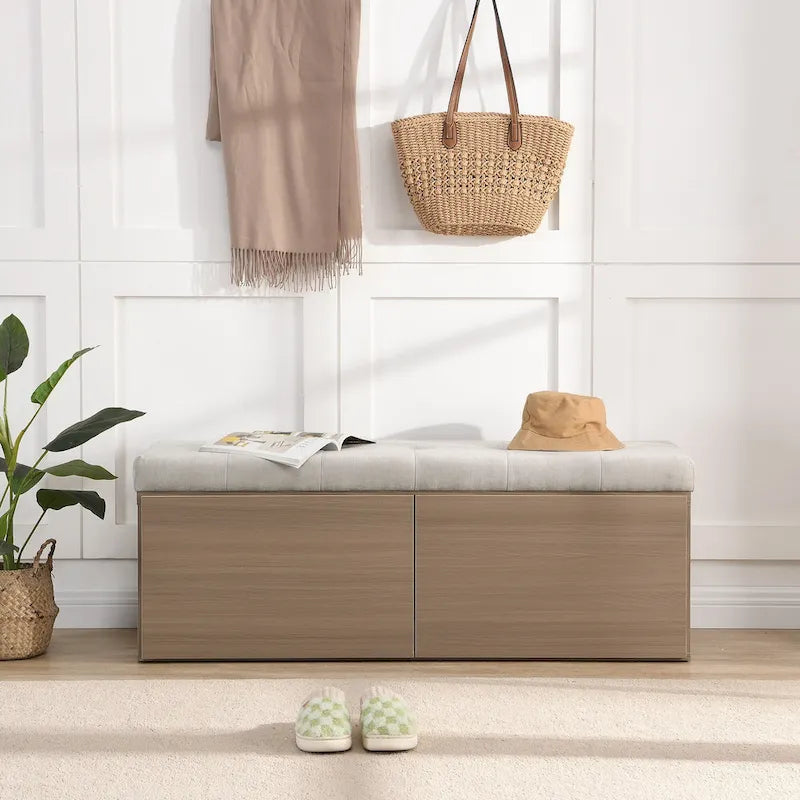 49 Shoe Storage Bench Entryway Shoe Cabinet Storage Ottoman with Padded Seat Cushion and Double Doors for Entryway, Bedroom