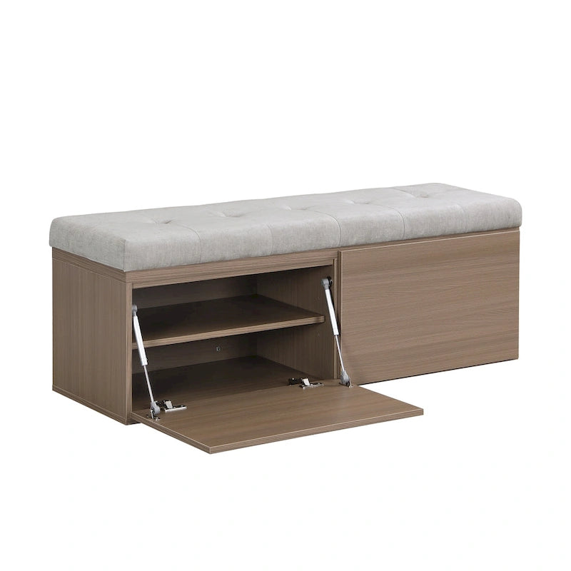 49 Shoe Storage Bench Entryway Shoe Cabinet Storage Ottoman with Padded Seat Cushion and Double Doors for Entryway, Bedroom