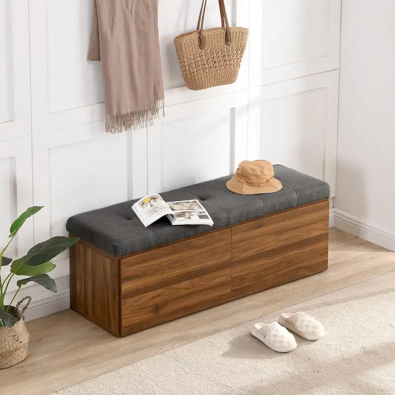 49 Shoe Storage Bench Entryway Shoe Cabinet Storage Ottoman with Padded Seat Cushion and Double Doors for Entryway, Bedroom