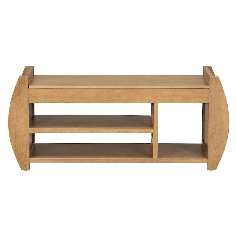 Multi Functional Storage Bench With Hidden Compartment And Open Shelf