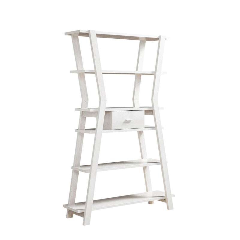 Modern Home Display Cabinet 4- Tier Open Shelving with Center Drawer for Living Room, Entryway, Bedroom