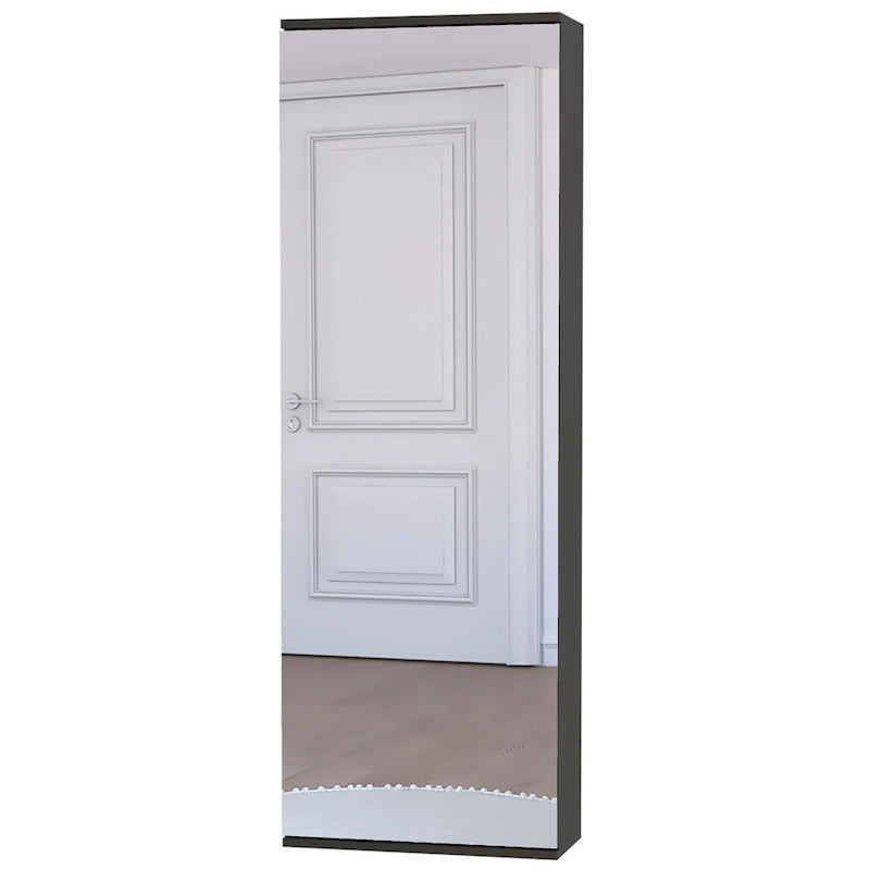 Wall Mounted Shoe Rack With Mirror Chimg, Single Door, Black Wengue Finish