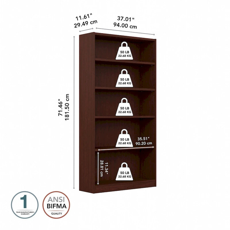 Universal Tall 5 Shelf Bookcase Storage by Bush Furniture