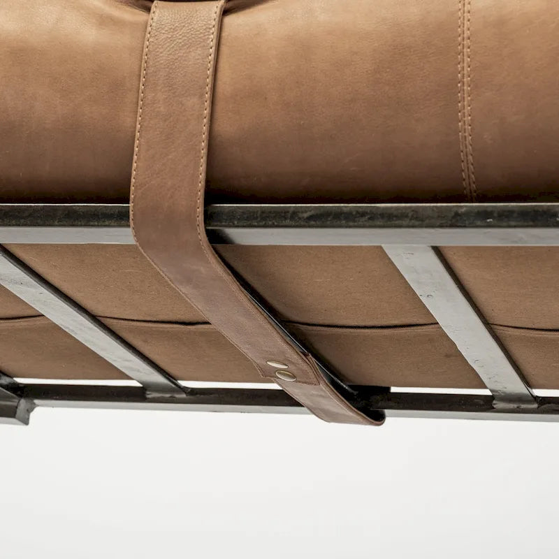 HomeRoots 55 Brown and Black Upholstered Genuine Leather Bench - 55