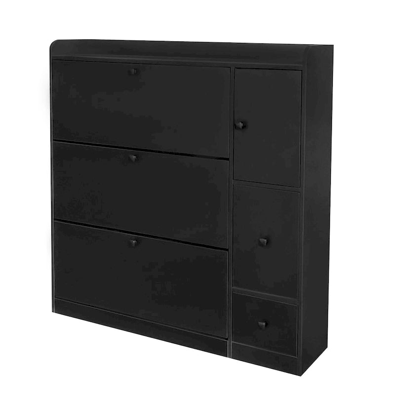 Versatile Tipping Bucket Shoe Cabinet with 3 Flip Drawers, Maximum Storage Entryway Organizer with Drawer
