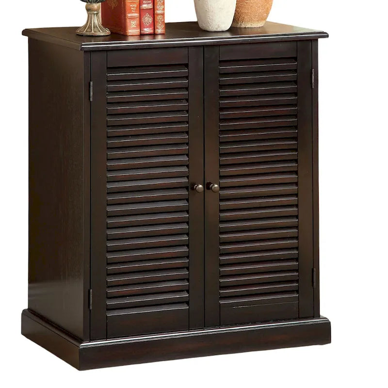 Modern Transitional Design 1pc Shoe Cabinet Espresso Finish Adjustable Shelves Louver Design Doors Home Furniture Shoe Rack