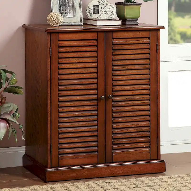 Modern Transitional Design 1pc Shoe Cabinet Espresso Finish Adjustable Shelves Louver Design Doors Home Furniture Shoe Rack