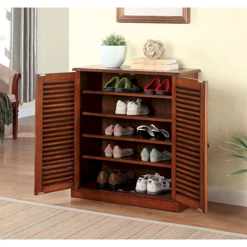 Modern Transitional Design 1pc Shoe Cabinet Espresso Finish Adjustable Shelves Louver Design Doors Home Furniture Shoe Rack