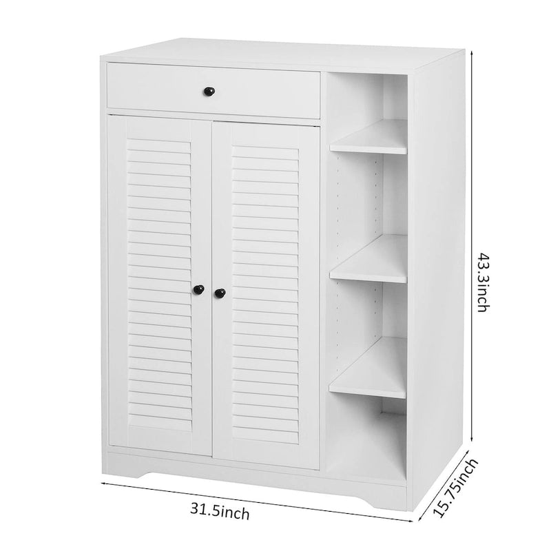 Freestanding Shoe Rack Organizer with 2 Shutter Door, Entryway Narrow Shoe Storage with Adjustable Storage Shelf &Top Drawer