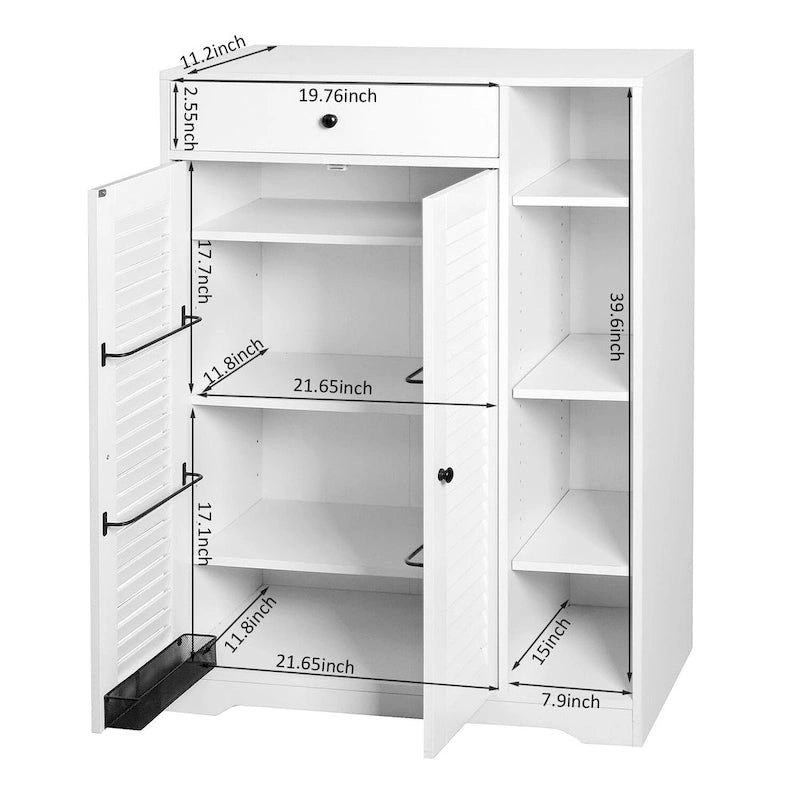 Freestanding Shoe Rack Organizer with 2 Shutter Door, Entryway Narrow Shoe Storage with Adjustable Storage Shelf &Top Drawer