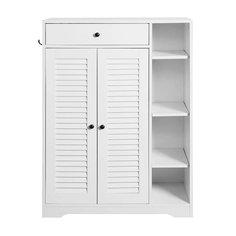 Freestanding Shoe Rack Organizer with 2 Shutter Door, Entryway Narrow Shoe Storage with Adjustable Storage Shelf &Top Drawer