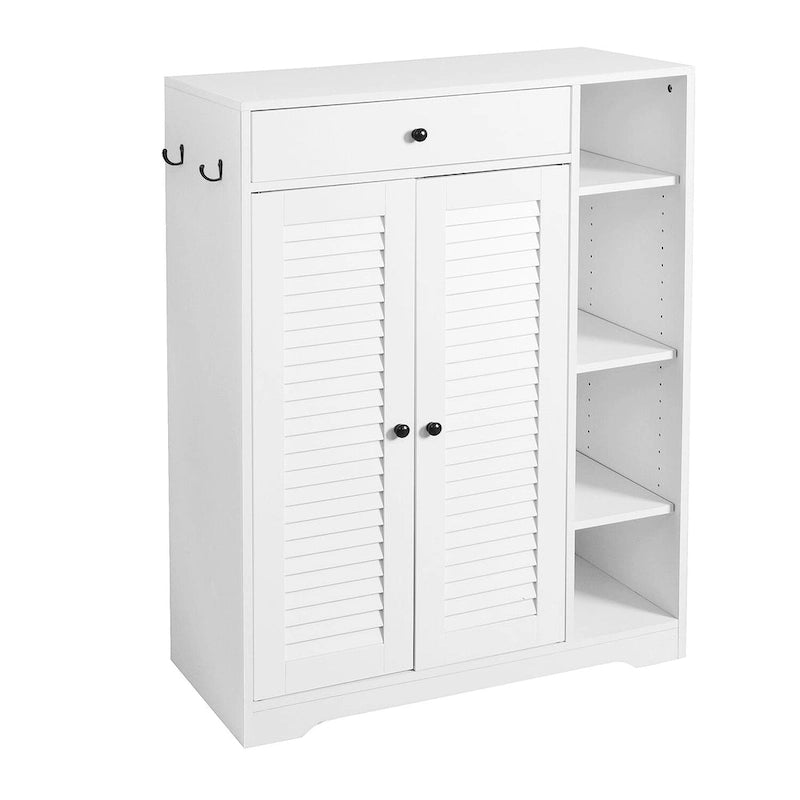 Freestanding Shoe Rack Organizer with 2 Shutter Door, Entryway Narrow Shoe Storage with Adjustable Storage Shelf &Top Drawer