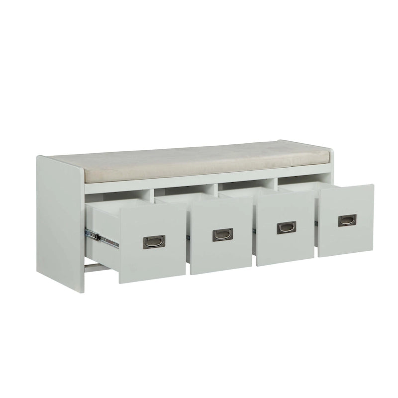 Berci Beige Fabric & White Finish Bench W/Storage