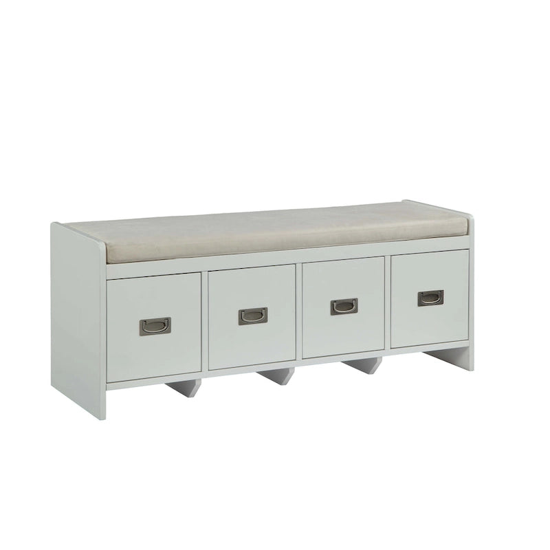 Berci Beige Fabric & White Finish Bench W/Storage