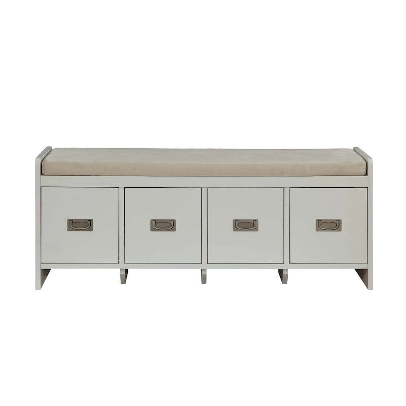 Berci Beige Fabric & White Finish Bench W/Storage