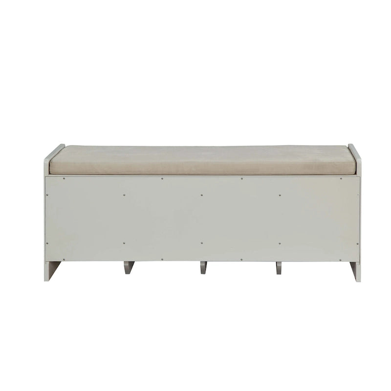 Berci Beige Fabric & White Finish Bench W/Storage
