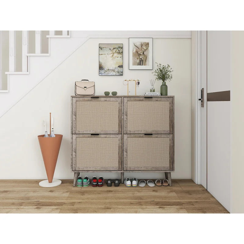 4 Door Shoe Rack, Freestanding Modern Shoe Storage Cabinet, for Entryway