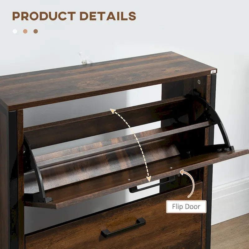 Industrial Shoe Cabinet with 2 Flip Drawers, Freestanding Shoe Storage Cabinet for 12 Pair