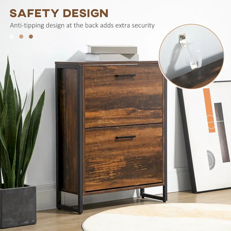 Industrial Shoe Cabinet with 2 Flip Drawers, Freestanding Shoe Storage Cabinet for 12 Pair