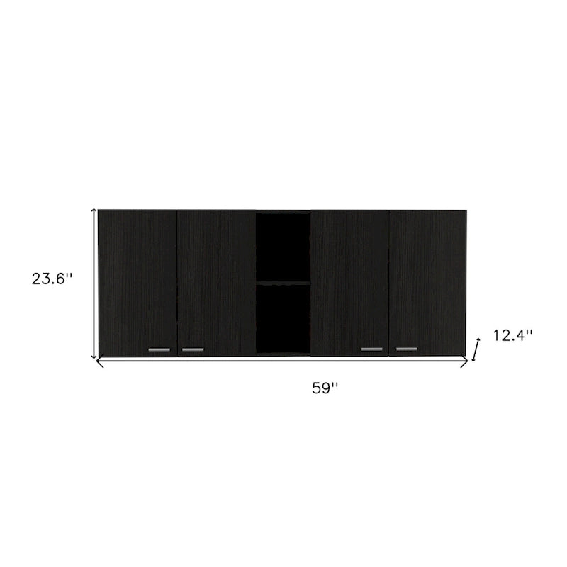HomeRoots 59 Black Wood Wall mounted Accent Cabinet With Five Shelves