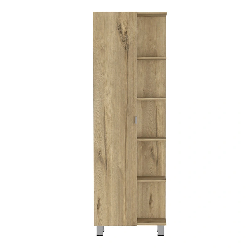 HomeRoots 62 Oak Wood Pantry Or Storage Closet - 20.1' X '62.2' X '8.5