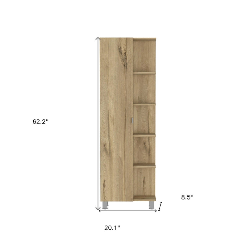HomeRoots 62 Oak Wood Pantry Or Storage Closet - 20.1' X '62.2' X '8.5