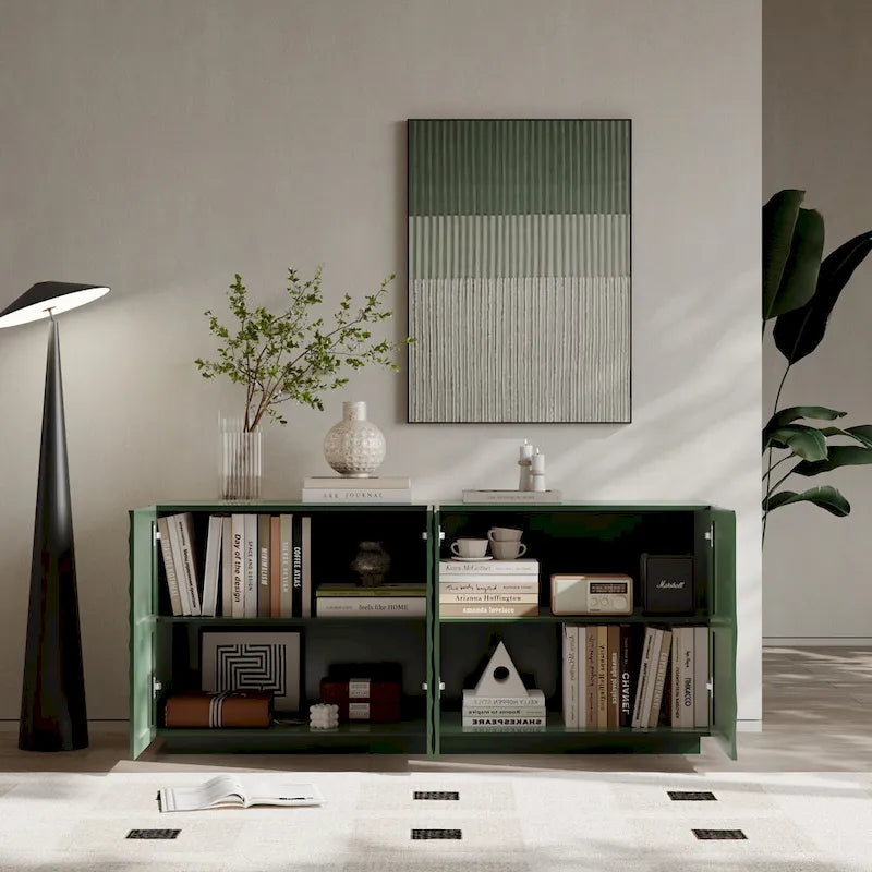 Stylish and Functional 4-Door Cabinet with Suspended Base, for Living Room and Kitchen, 59.0615.6726.46(GREEN)