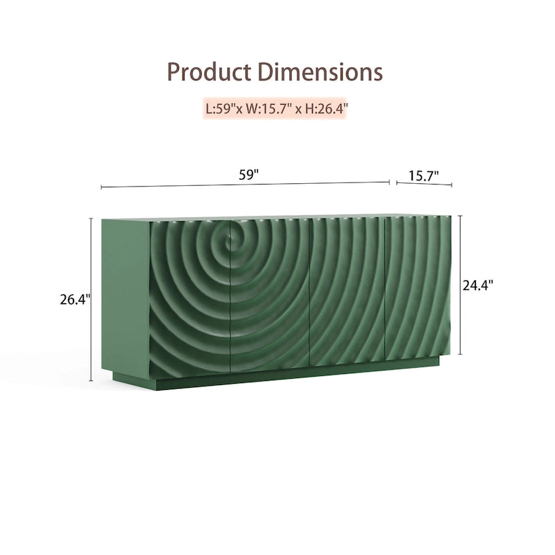 Stylish and Functional 4-Door Cabinet with Suspended Base, for Living Room and Kitchen, 59.0615.6726.46(GREEN)