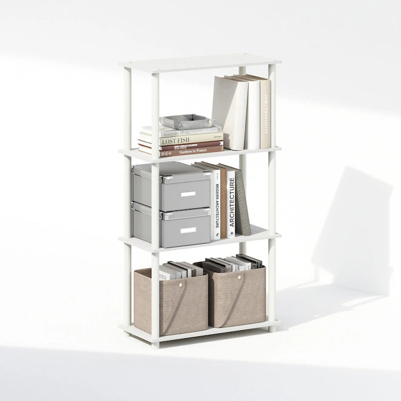 Furinno Turn-N-Tube 4-Tier Multipurpose Shelf Display Rack, Shelving Unit, Bookcase, White/White