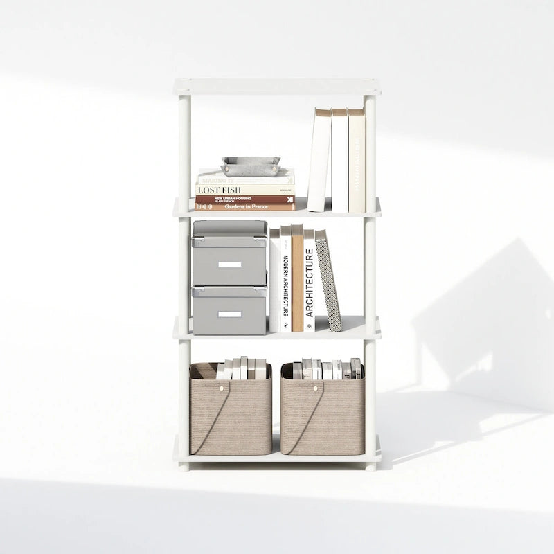 Furinno Turn-N-Tube 4-Tier Multipurpose Shelf Display Rack, Shelving Unit, Bookcase, White/White
