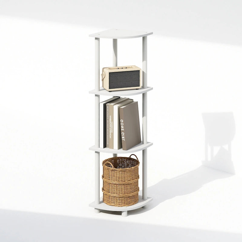 Furinno Turn-N-Tube 4-Tier Multipurpose Corner Shelf, Display Shelf, White/White