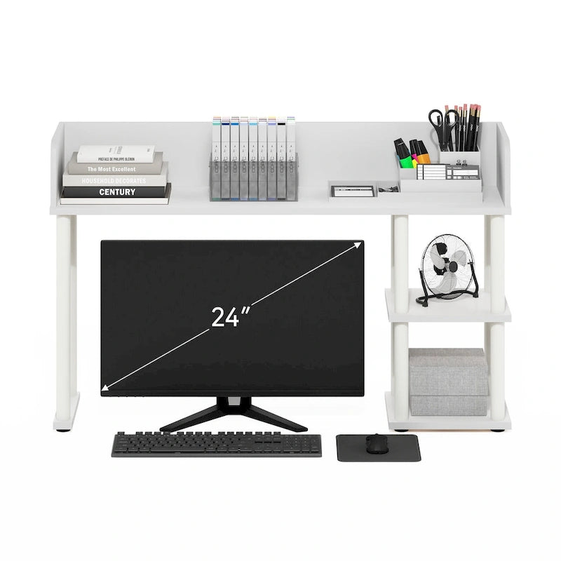 Furinno Classic Desktop Bookshelf Storage Hutch, Desk Organizer with 3 Shelves, White/White