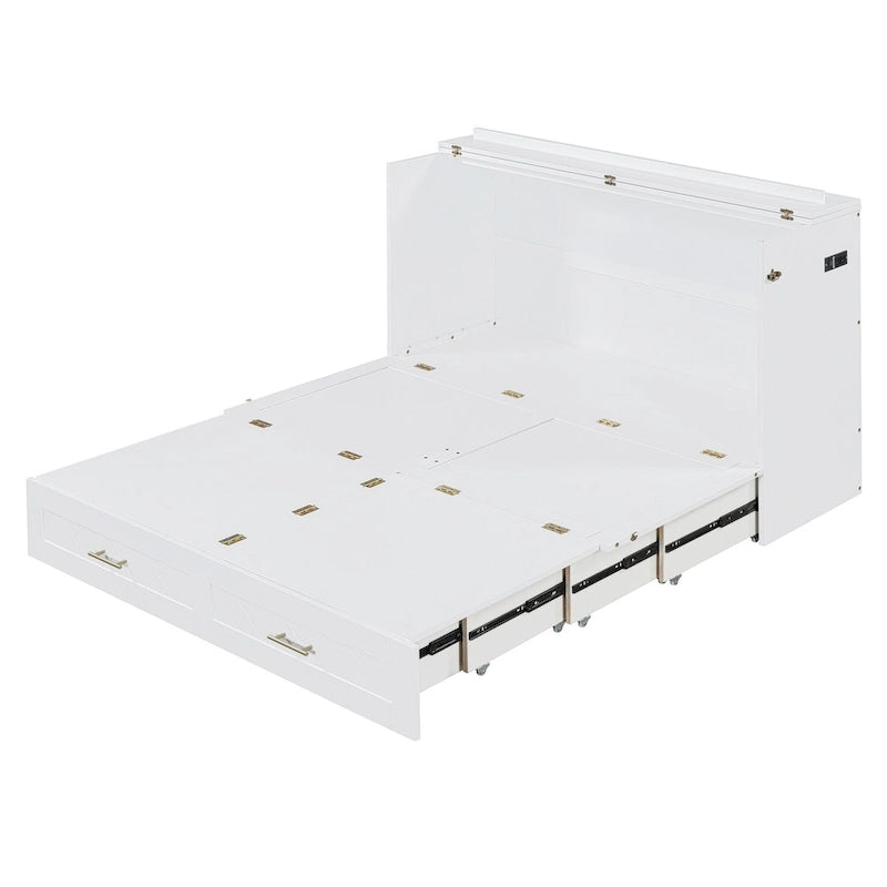 Full Size Murphy Bed Wall Bed with drawer and a set of Sockets & USB Ports, Pulley Structure Design