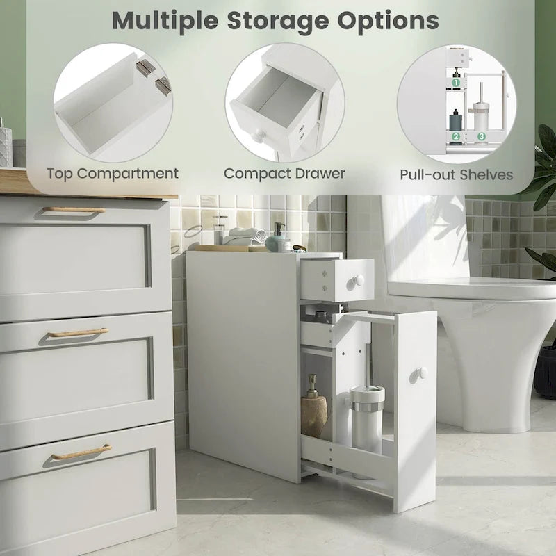 Costway Bathroom Floor Cabinet Toilet Narrow Storage Organizer with