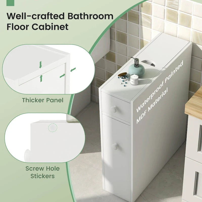 Costway Bathroom Floor Cabinet Toilet Narrow Storage Organizer with