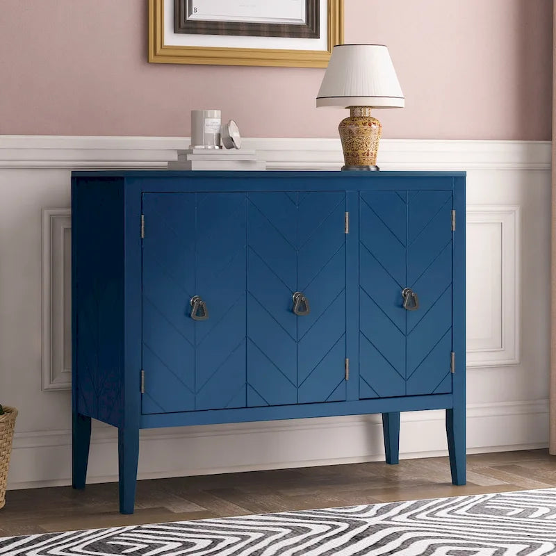 Adjustable Shelf Storage Sideboard with 3 Retro Metal Handles and 4 Pinewood Legs