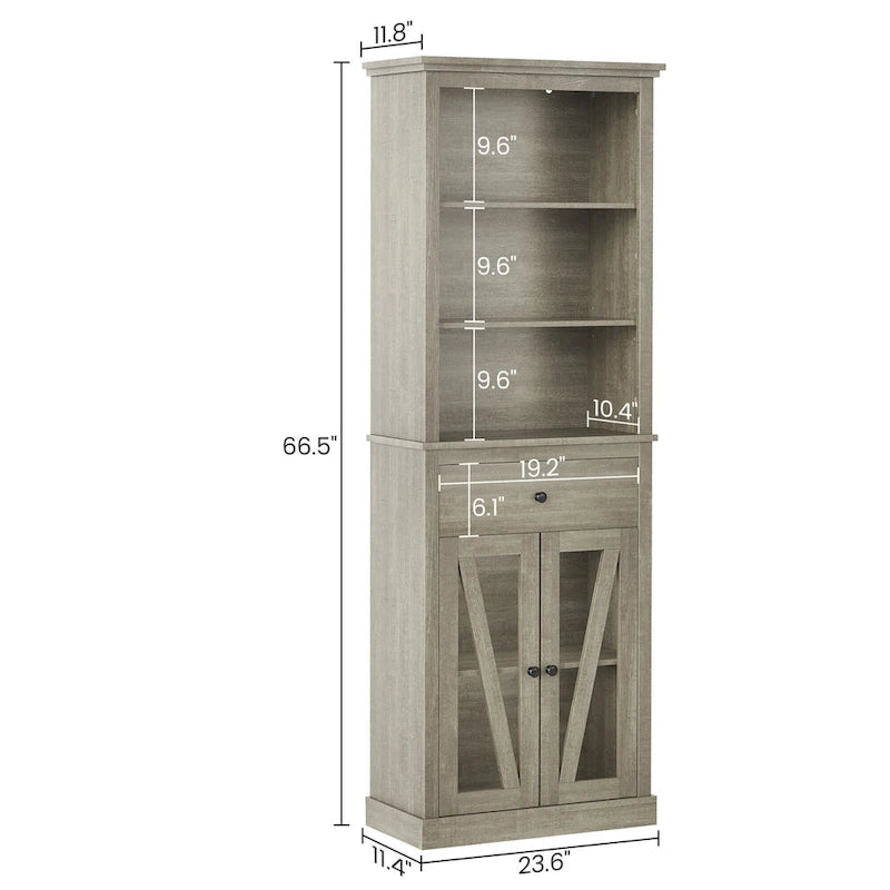 66.5 Tall Storage Cabinet, Bathroom Storage Cabinet with 5 Shelves & Drawer