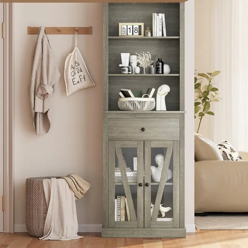 66.5 Tall Storage Cabinet, Bathroom Storage Cabinet with 5 Shelves & Drawer