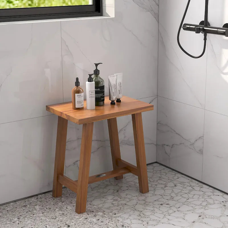 Gymax Teak Shower Bench Bathroom Shower Stool for Shaving Legs & Spa