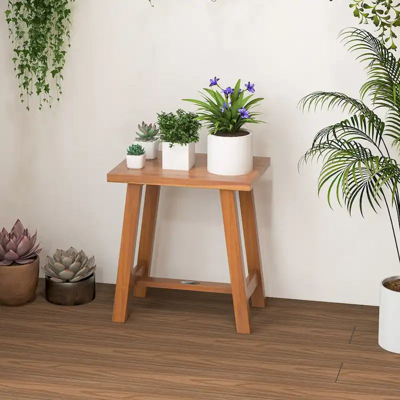 Gymax Teak Shower Bench Bathroom Shower Stool for Shaving Legs & Spa
