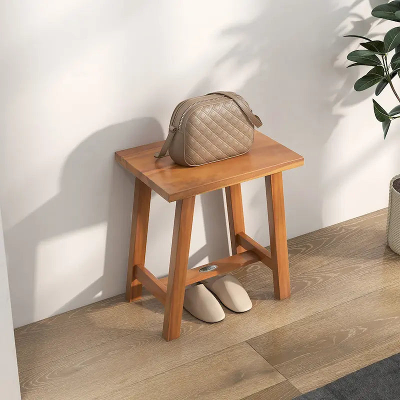 Gymax Teak Shower Bench Bathroom Shower Stool for Shaving Legs & Spa