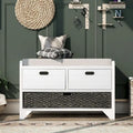 Wood Storage Bench with 1 Removable Basket & 2 Drawers, Fully Assembled Shoe Stool 32 Entryway Bench with Removable Cushion