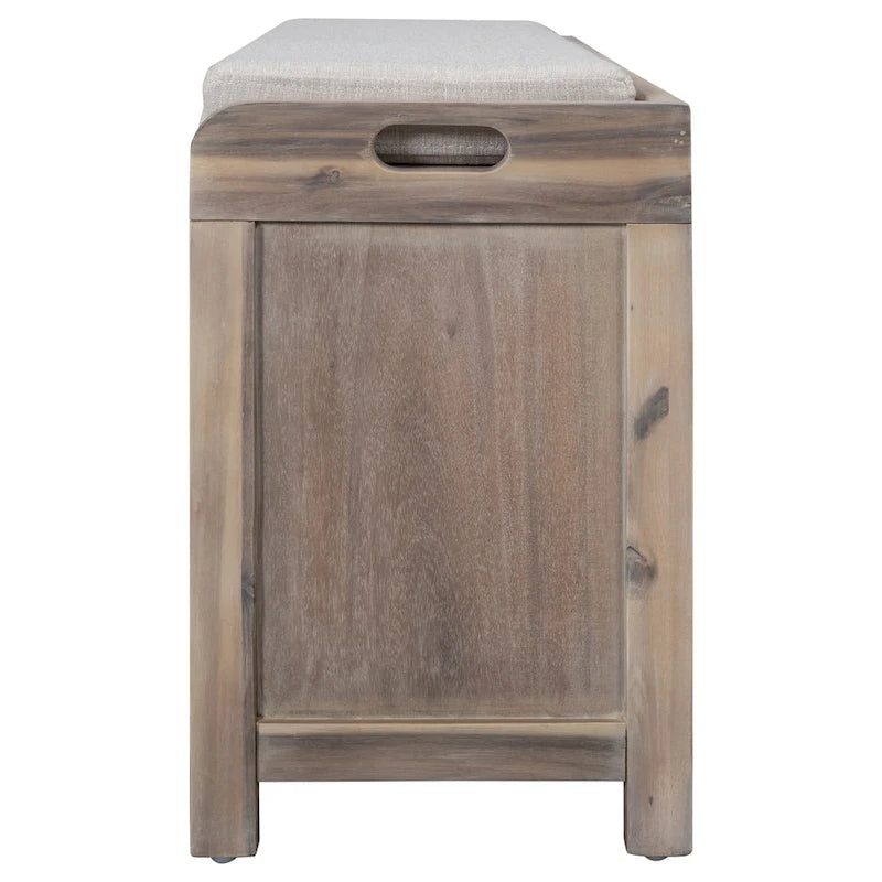 Wood Storage Bench with 1 Removable Basket & 2 Drawers, Fully Assembled Shoe Stool 32 Entryway Bench with Removable Cushion