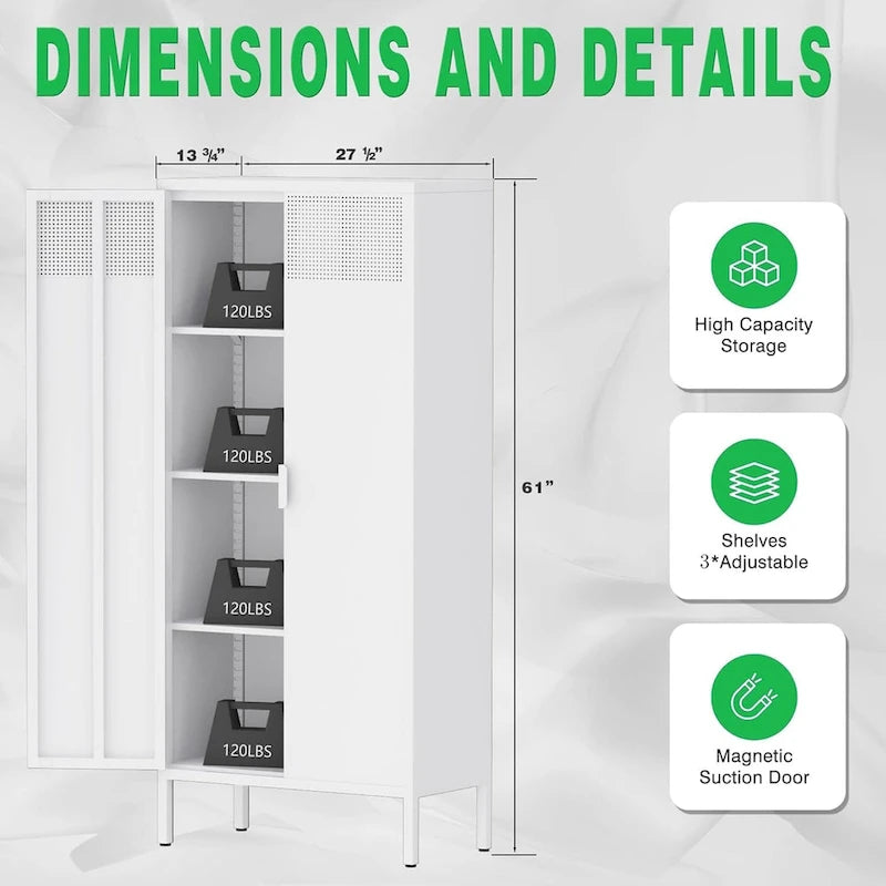 61 Inches High Metal Food Storage Cabinet, Equipped With Adjustable Shelves And Suitable For Homes And Kitchens